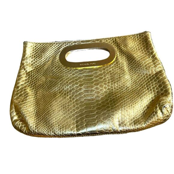 Michael by Michael Kors Leather MetallicPython Embossed Clutch